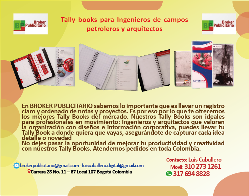 TALLY BOOKS PARA INGENIEROS DE CAMPOS PETROLEROS Y ARQUITECTOS