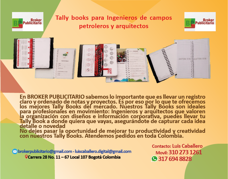 TALLY BOOKS PARA INGENIEROS DE CAMPOS PETROLEROS Y ARQUITECTOS